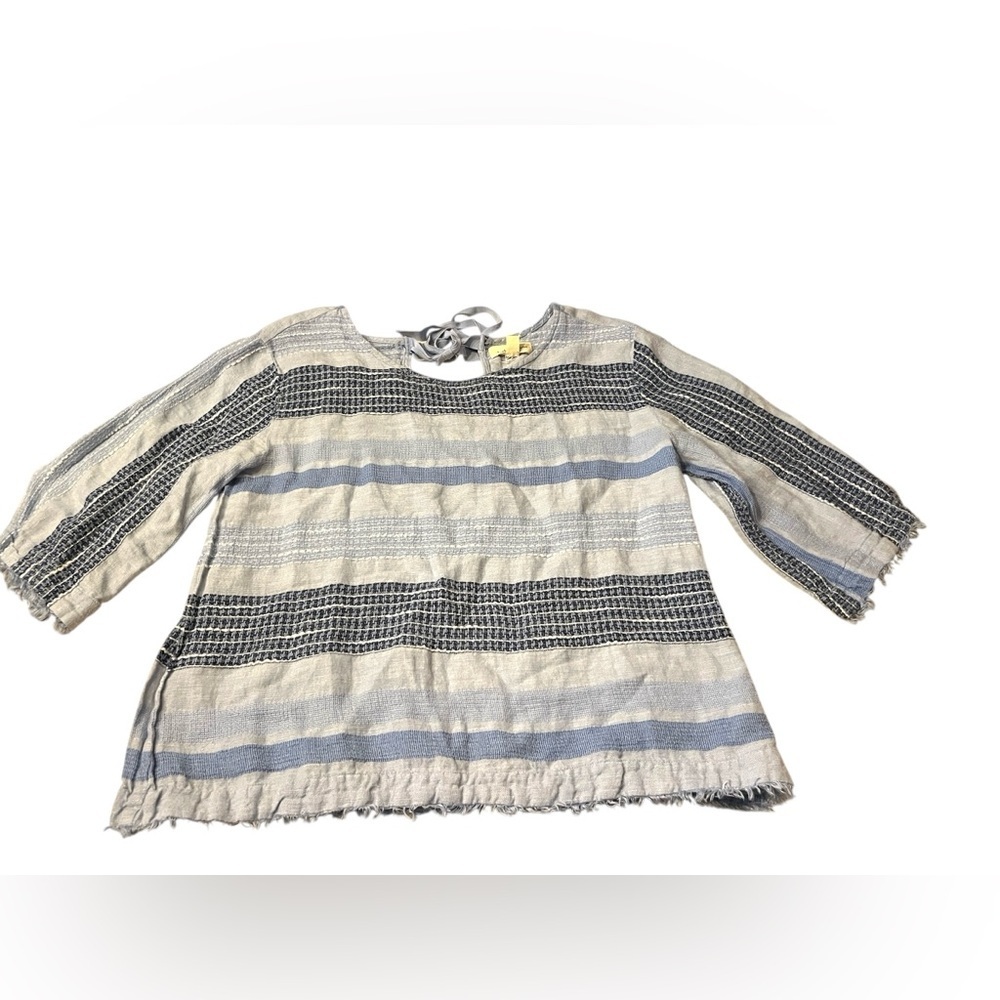 Anthropologie Cloth and Stone Linen Bella Dahl 3/4 sleeve Frayed Hem Top Sz M - Picture 2 of 9